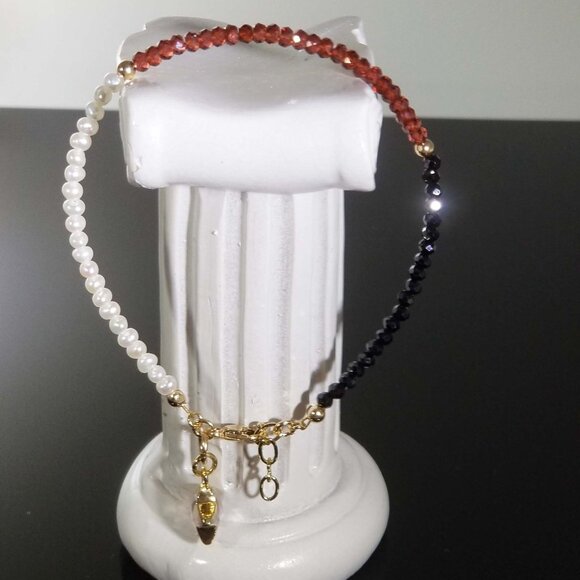 Classic Black Spinel Freshwater Pearl Garnet Gold-filled Bracelet - Picture 3 of 10
